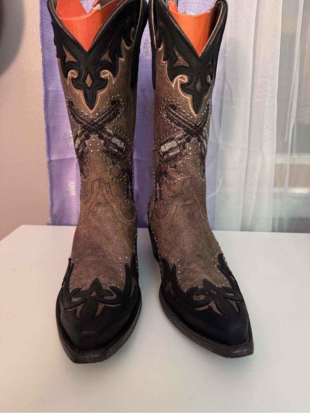 Old Gringo Brown and Black Studded Heeled Cowboy Boots